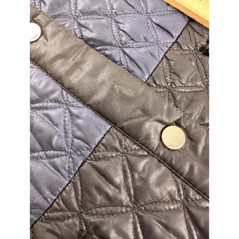 Kate Spade‎ Quilted Color Block Jacket Navy Black Snap Collarless Womens Large